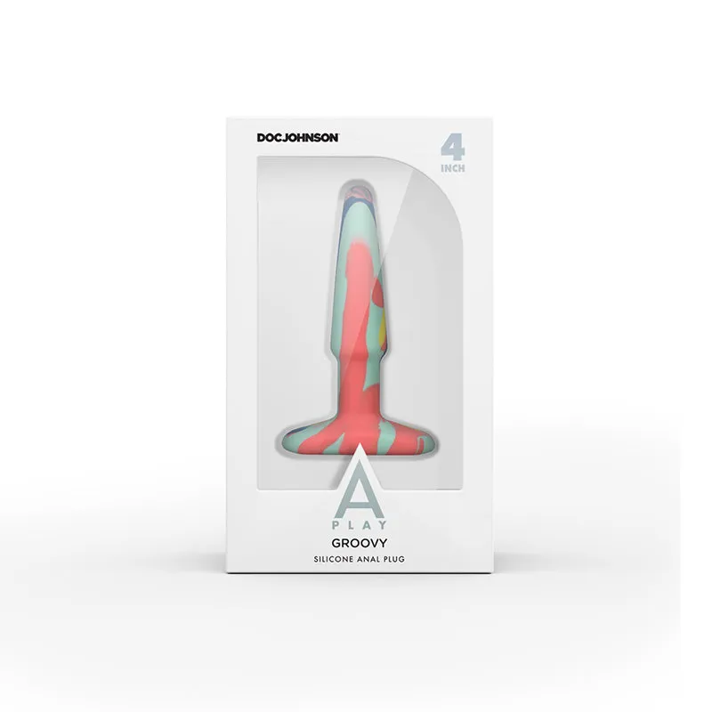 A-Play Groovy Silicone Anal Plug 4 in. Multi-Colored. Yellow