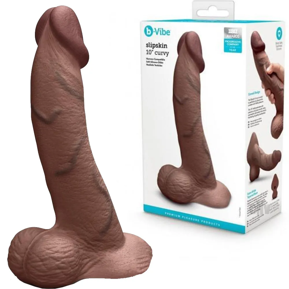 B-Vibe Slipskin Realistic Silicone Dildo-10 Curved Brown