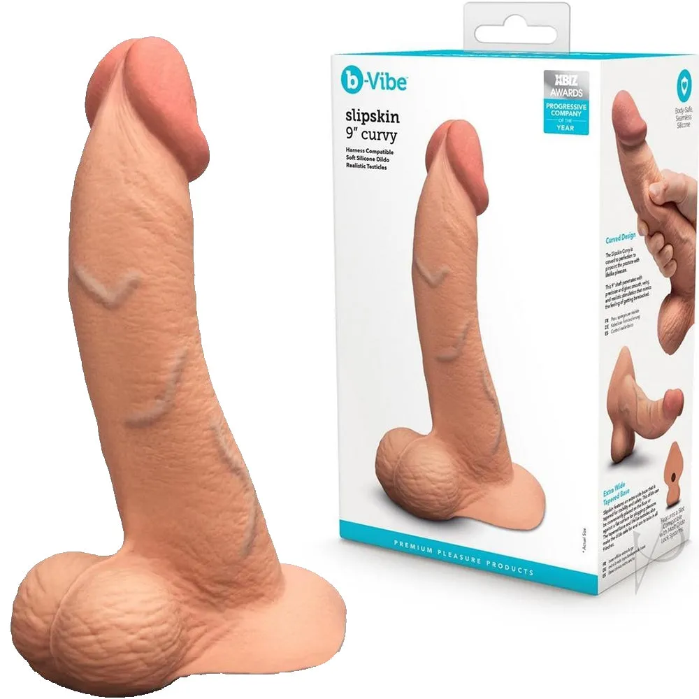 B-Vibe Slipskin Realistic Silicone Dildo-9 Curved Mocha