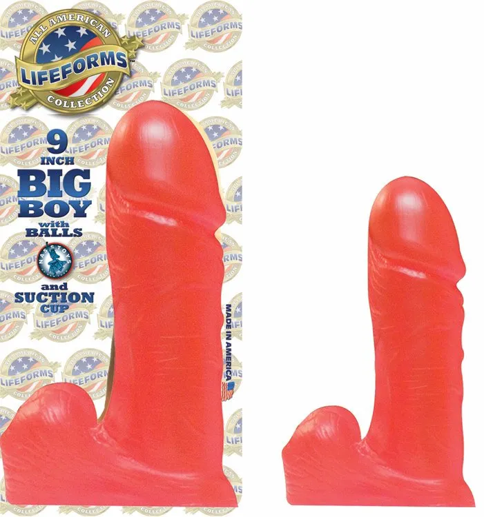BIG BOY 9IN WITH BALLS SUCTION CUP RED JELLY