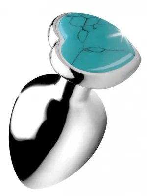 Booty Sparks Gemstones Turquoise Heart Anal Plug - Large