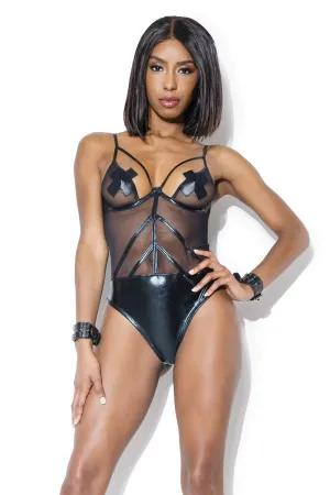 Coquette Wet Look Sheer Black Teddy