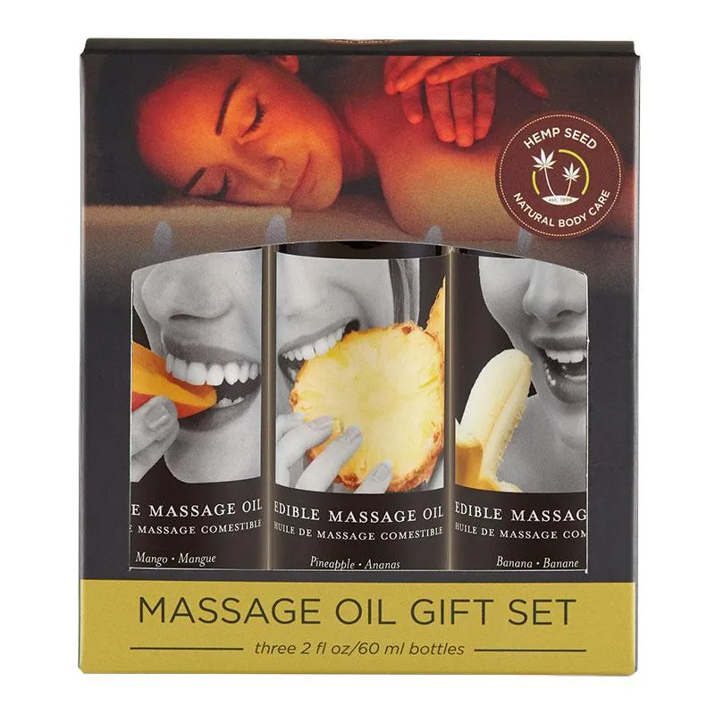Earthly Body Edible Massage Oil Gift Set Mango. Banana & Pineapple