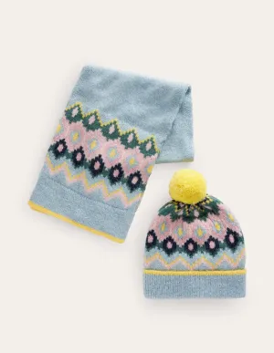 Fair Isle Hat and Scarf Set-Dusk Blue