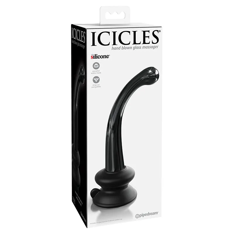 Icicles No. 87 Curved Glass G-Spot Massager With Suction Cup Black