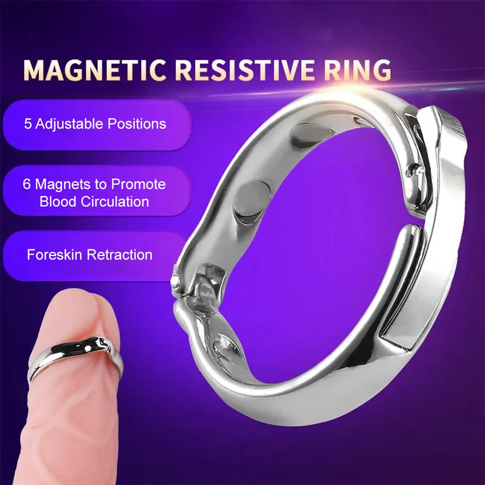 Magnetic Metal Stainless Steel Penis Cock Ring Adjustable Erection Aid Sex Toy