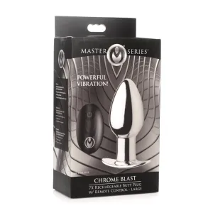 Master Series Chrome Blast 7X Rechargeable Butt Plug W/ Remote Control Large