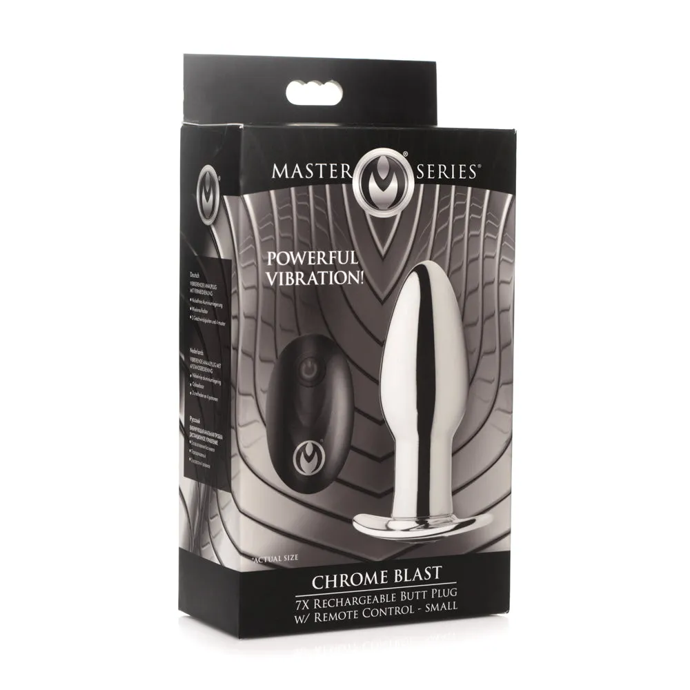 Master Series Chrome Blast 7X Rechargeable Butt Plug W/ Remote Control Small