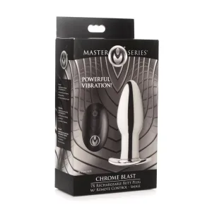 Master Series Chrome Blast 7X Rechargeable Butt Plug W/ Remote Control Small
