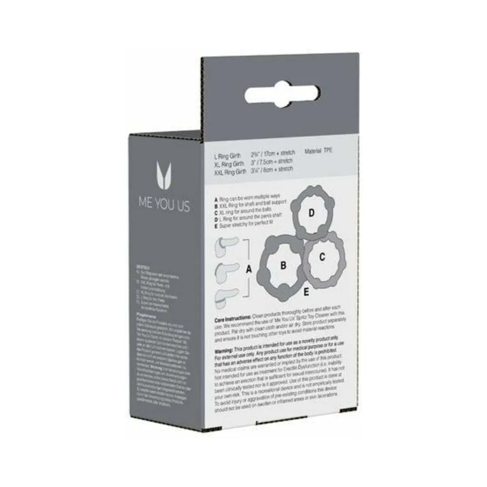 Me You Us Easy Squeeze 3-Piece Cockring Set Black