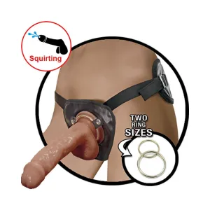 Natural Realskin Squirting Penis With Adjustable Harness 8 - Brown