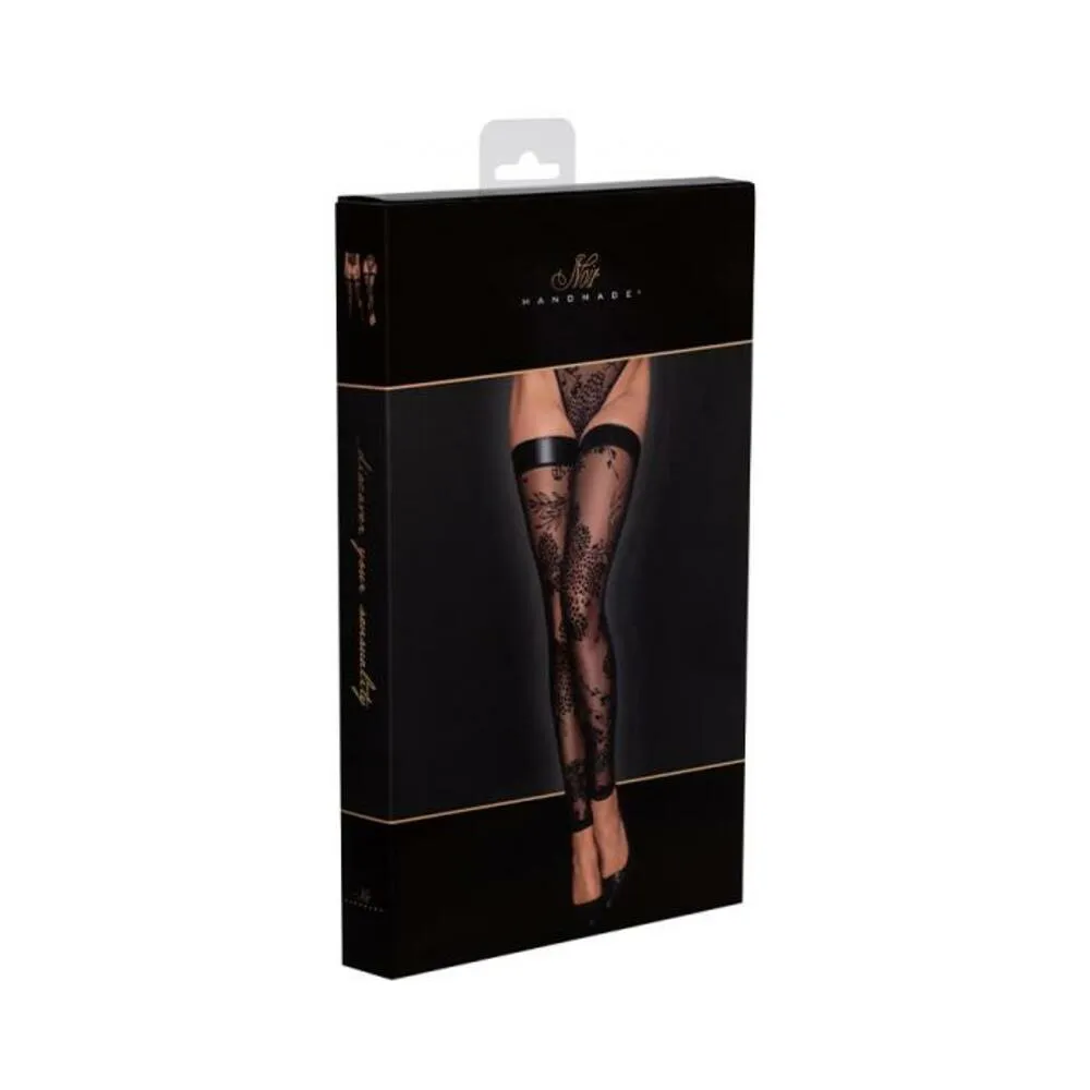 Noir Handmade Tulle Stockings With Patterned Flock Embroidery 3xl