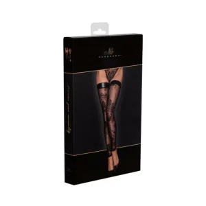 Noir Handmade Tulle Stockings With Patterned Flock Embroidery M