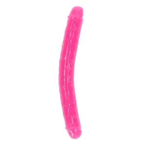 RealRock Glow in the Dark Double Dong 12 in. Dual-Ended Dildo Neon Pink
