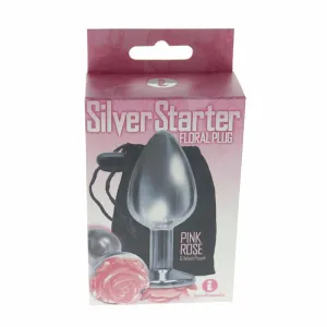 The 9s The Silver Starter Rose Floral Stinless Steel Butt Plug Pink